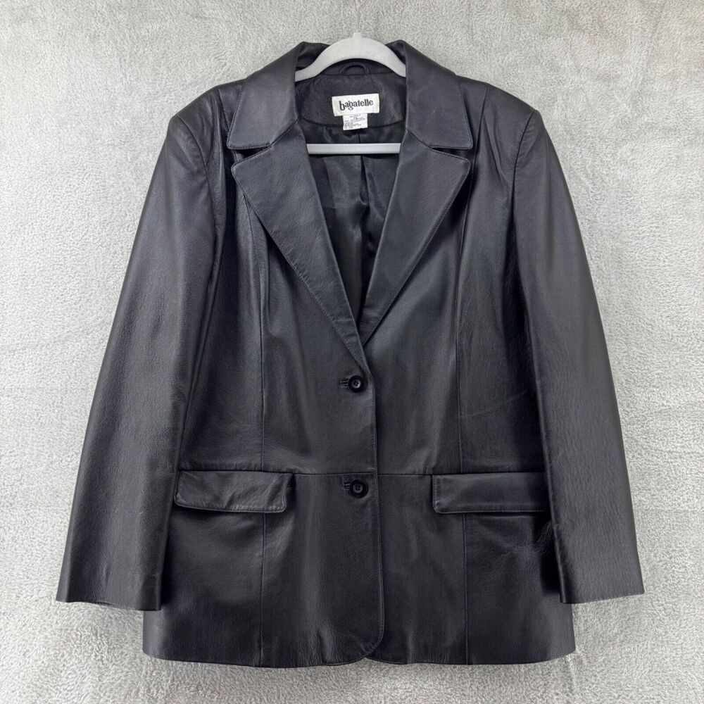VTG Bagatelle Jacket Womens Plus 16W Black Leather 2 Button Front Pockets Lined
